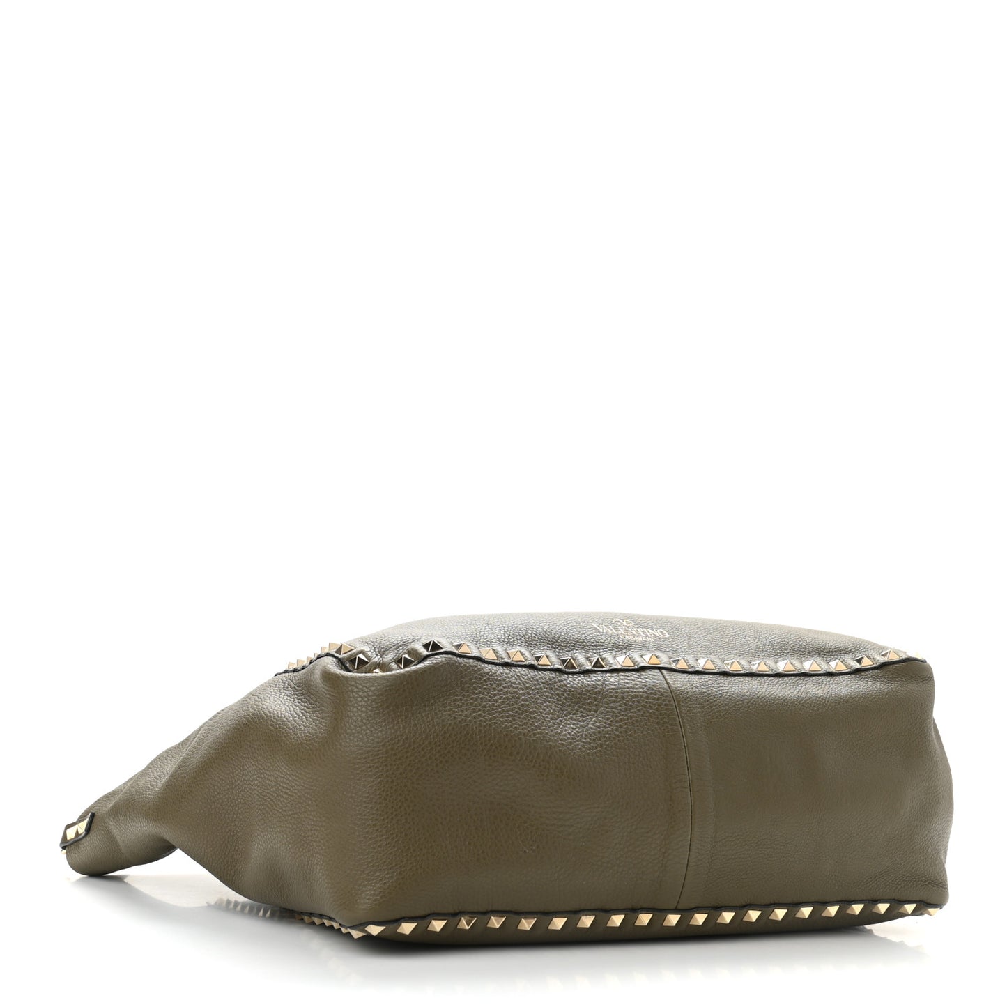 Grained Calfskin Medium Rockstud Reversible Tote Army Green Pink