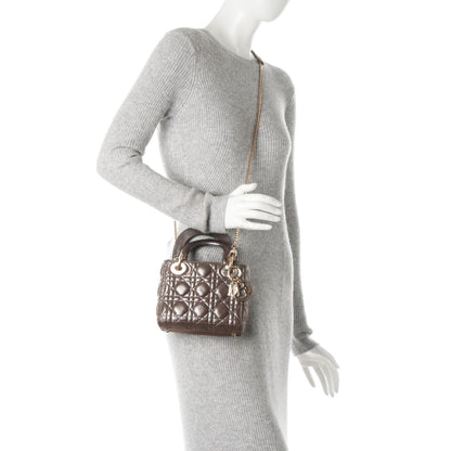 Christian Dior Metallic Calfskin Cannage Mini Lady Dior Brown 2 of 8