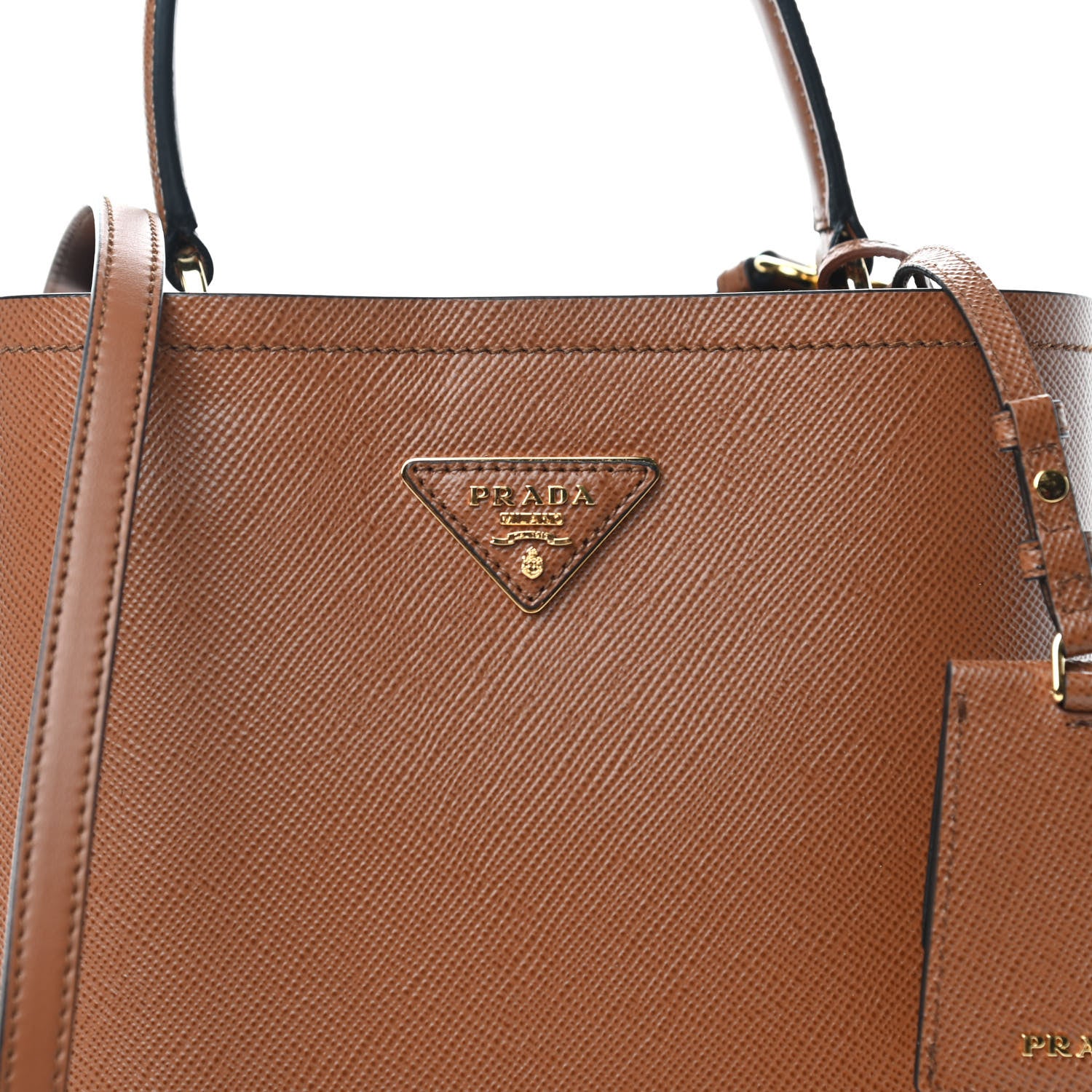 Prada Saffiano Cuir Medium Panier Bucket Bag Cognac Black 10 of 10