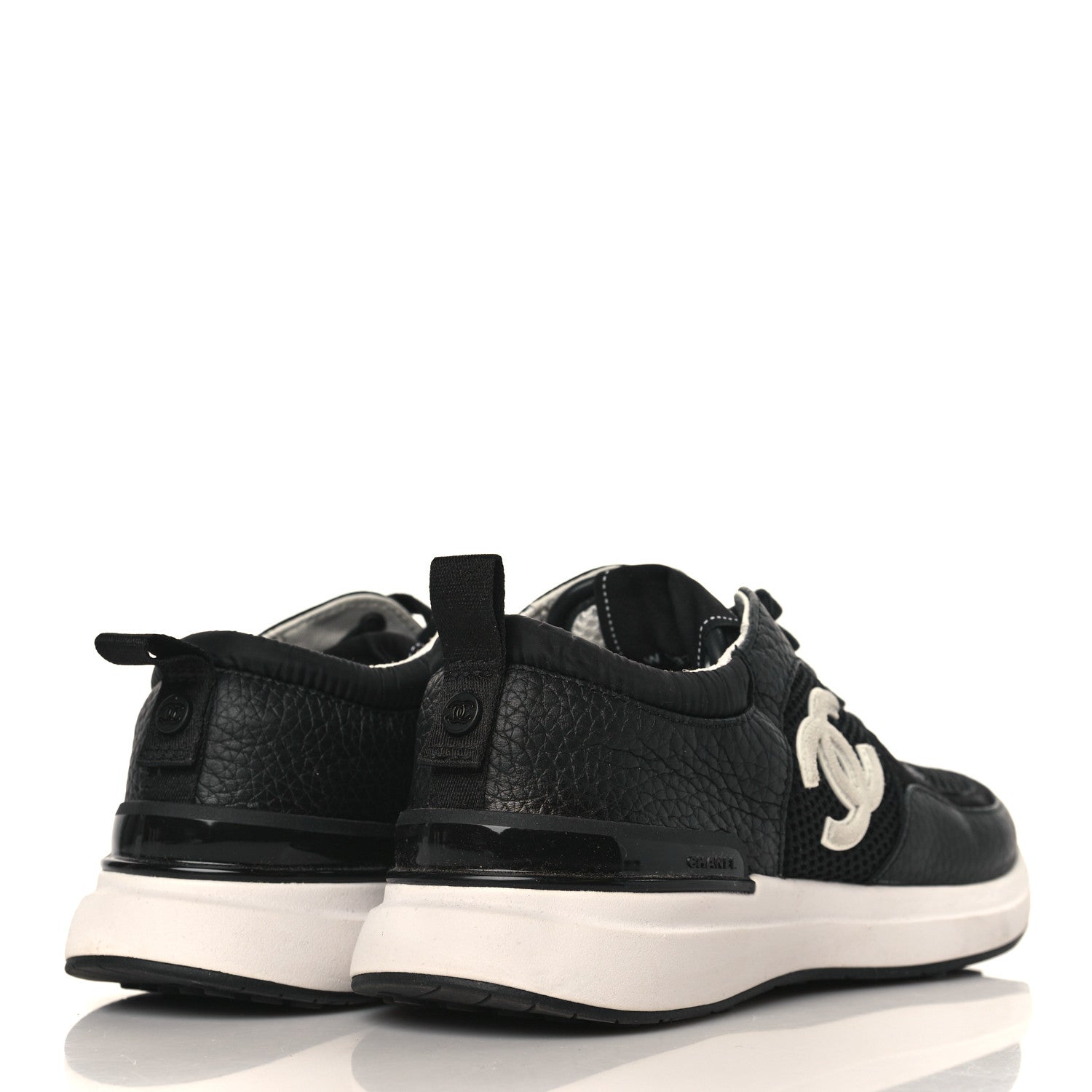 Chanel Calfskin Mesh Lycra Suede Womens Logo Sneakers 36.5 Black 4 of 7