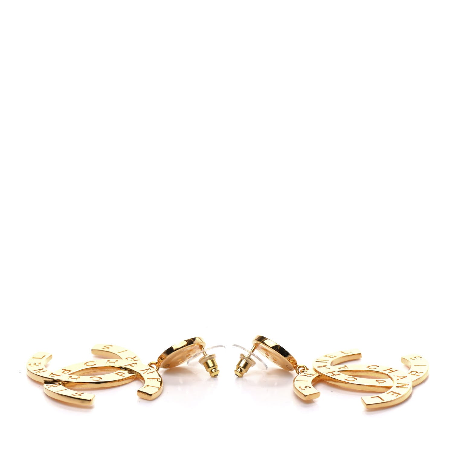 Chanel Metal Large Paris Button Earrings Gold 3 of 5