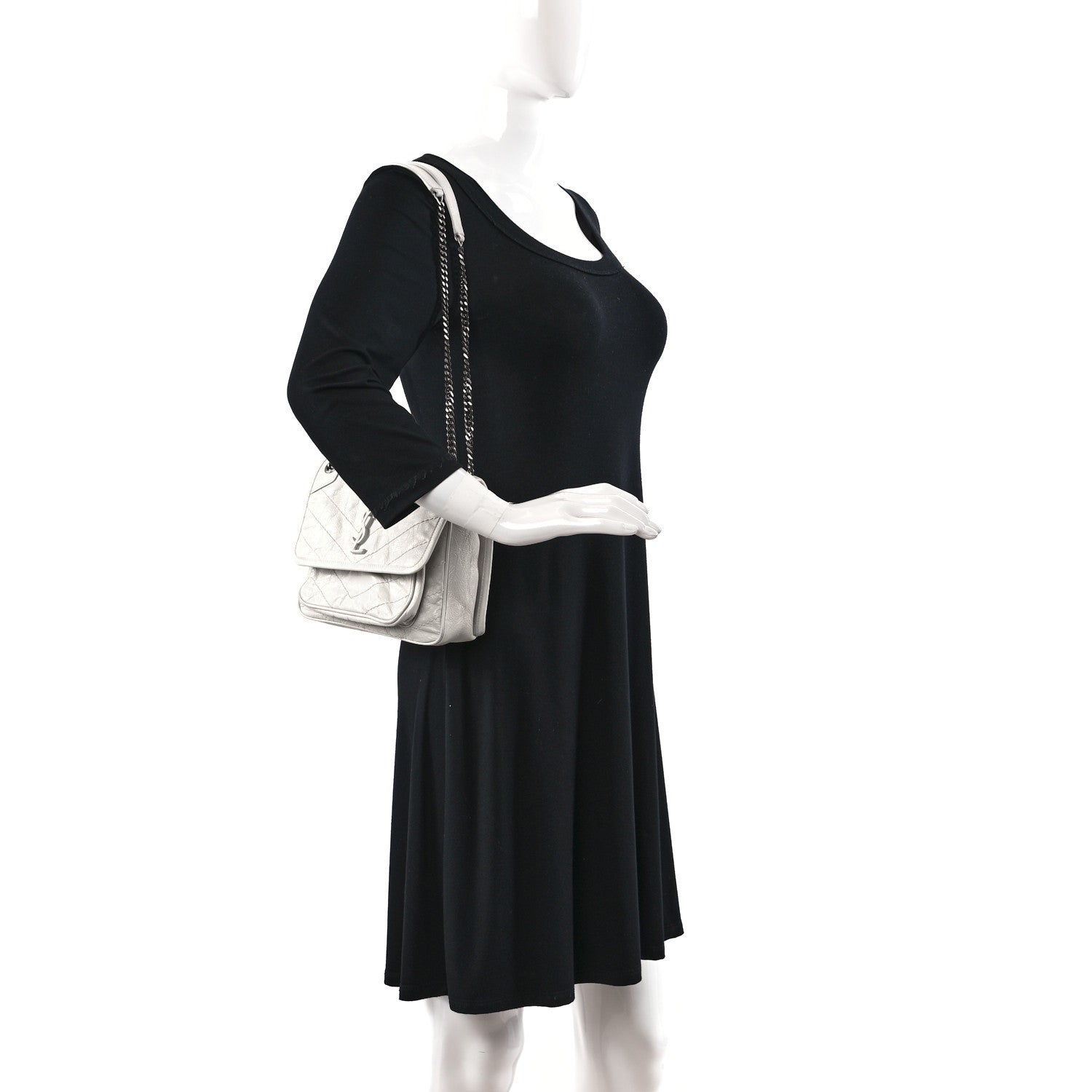 Saint Laurent Crinkled Calfskin Matelasse Monogram Baby Niki Chain Satchel White 2 of 15