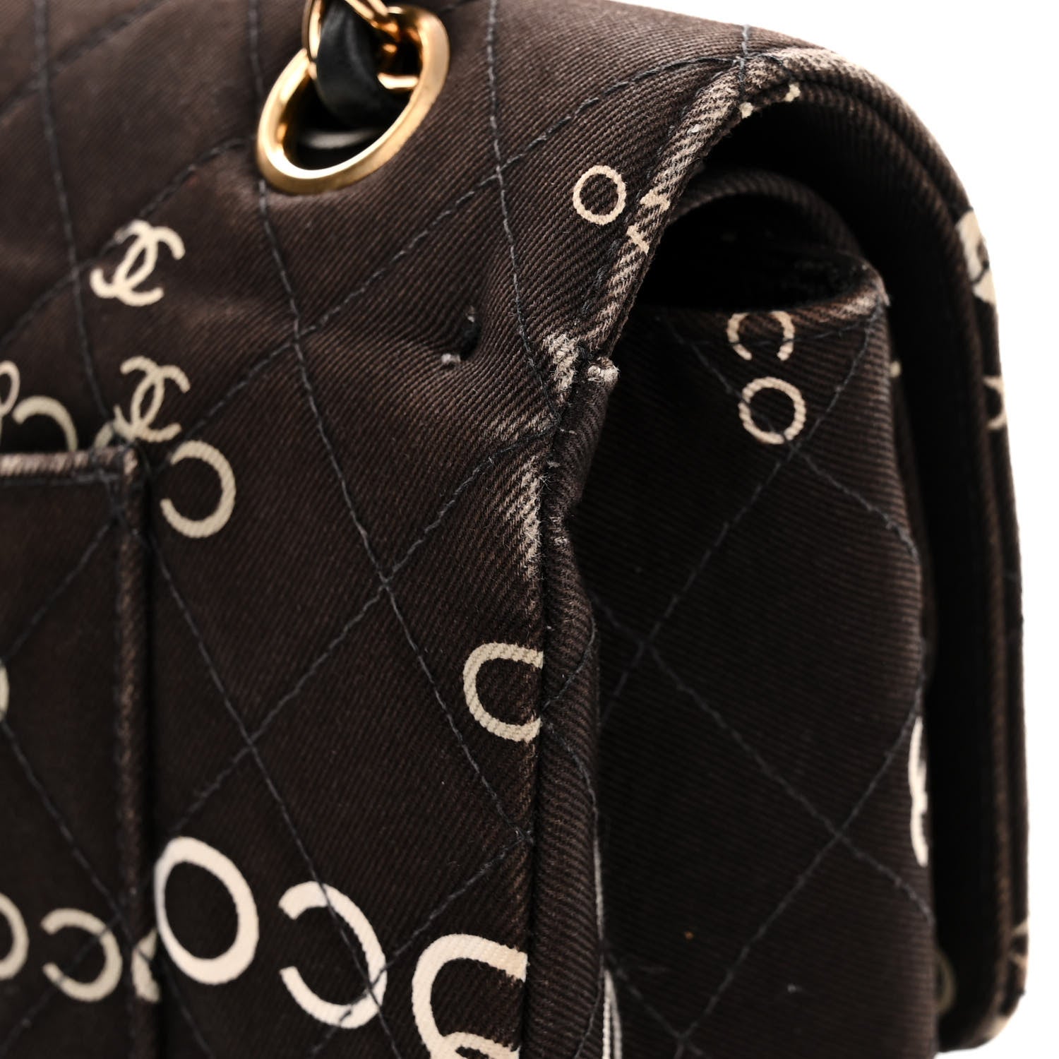 Chanel Canvas Coco Printed Quilted Medium Double Flap Black White 12 of 16
