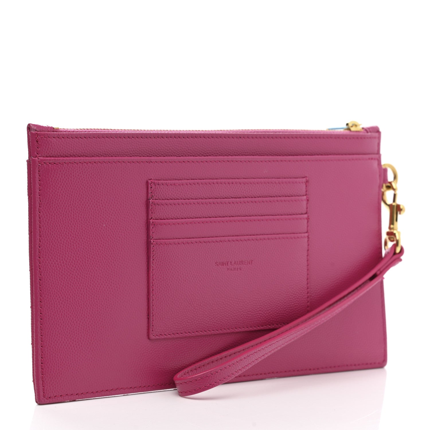 Saint Laurent Grain De Poudre Chevron Monogram Large Bill Pouch Fuxia Couture 3 of 8