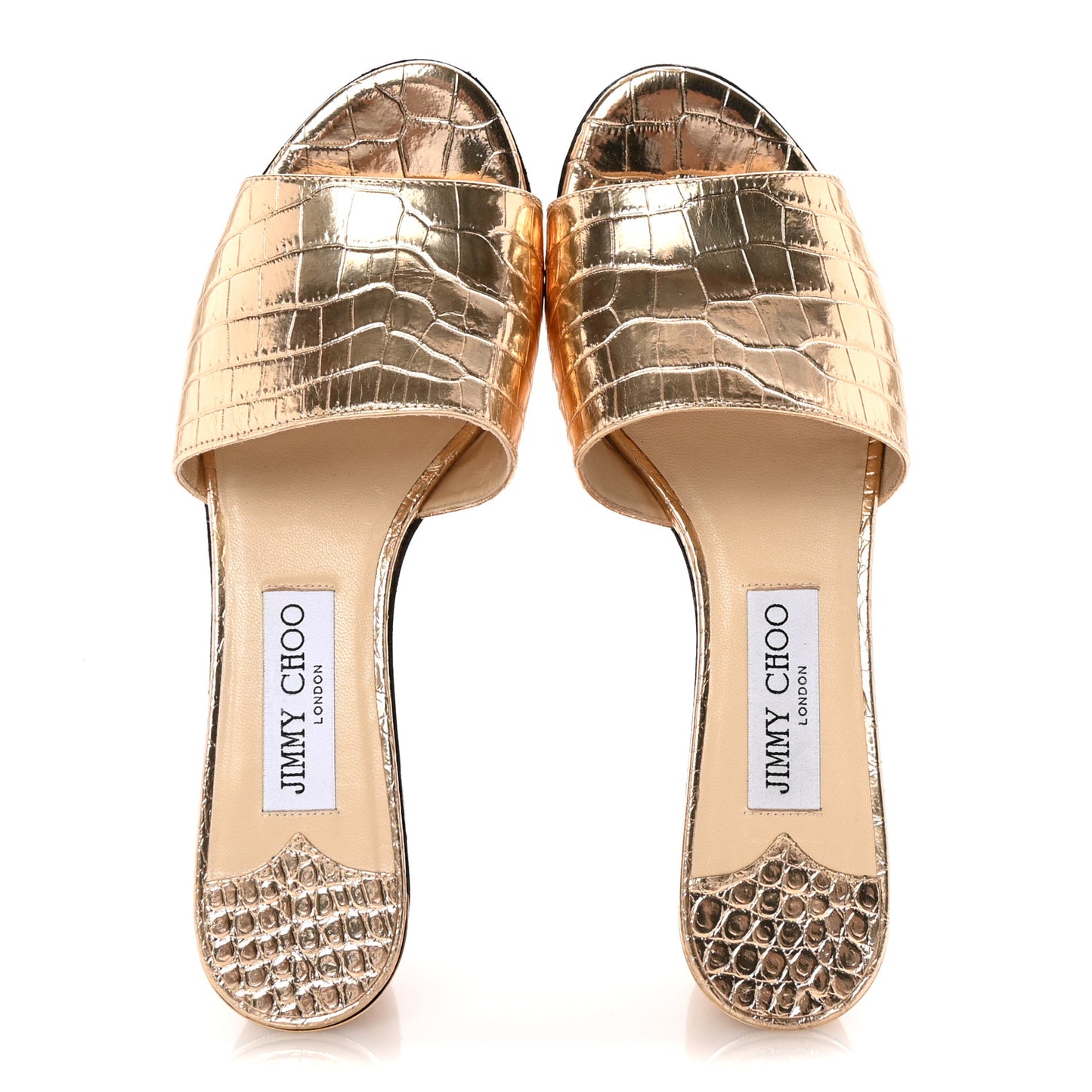 Metallic Calfskin Crocodile Embossed Cork DeeDee Platform Wedge Slide Sandals 37.5 Gold
