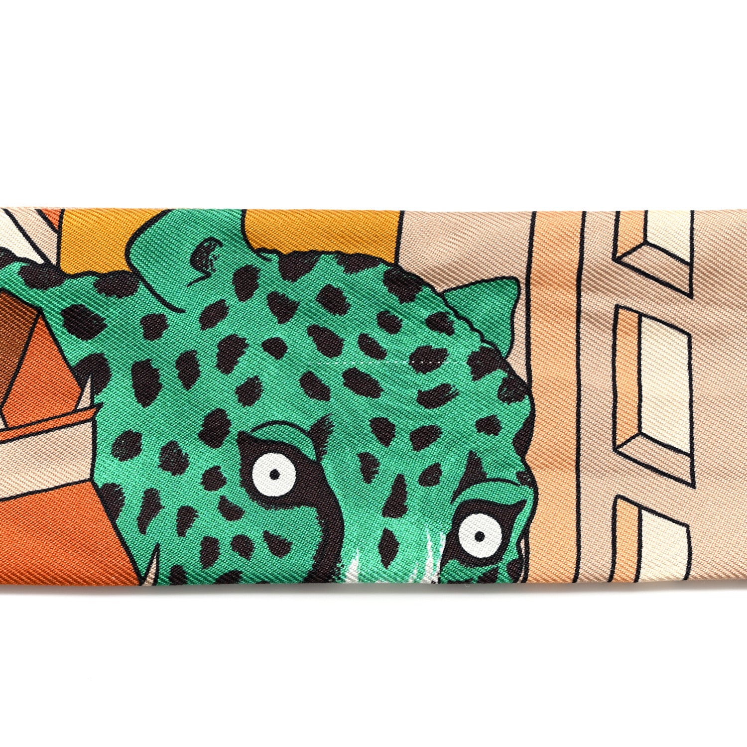 Hermes Silk Animapolis Plumetis Twilly Ocre Vert Orange 5 of 7