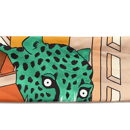 Hermes Silk Animapolis Plumetis Twilly Ocre Vert Orange 5 of 7