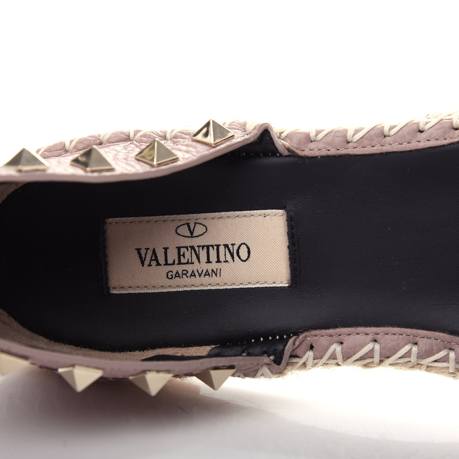 Valentino Garavani Grained Calfskin Rockstud Ankle Wrap Espadrille 20mm Flats 38 Poudre 8 of 11