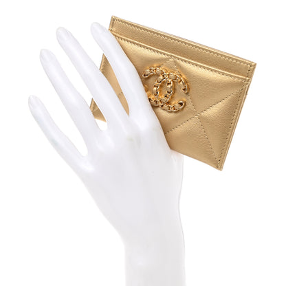 Chanel Metallic Goatskin Quilted Chanel 19 Card Holder Gold 2 of 9