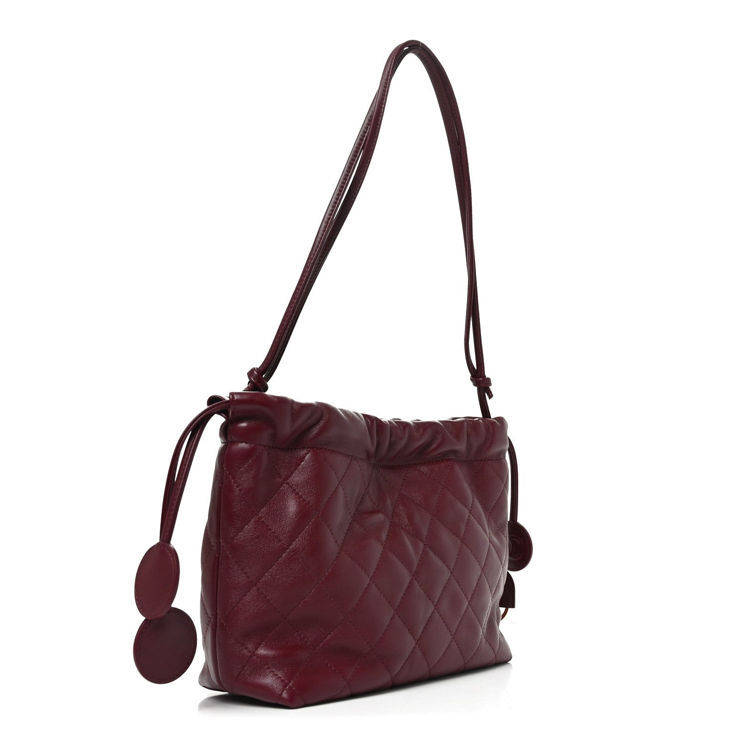 Chanel Pony Hair Printed Quilted Drawstring Clutch With Strap White Black Dark Burgundy 3 of 10