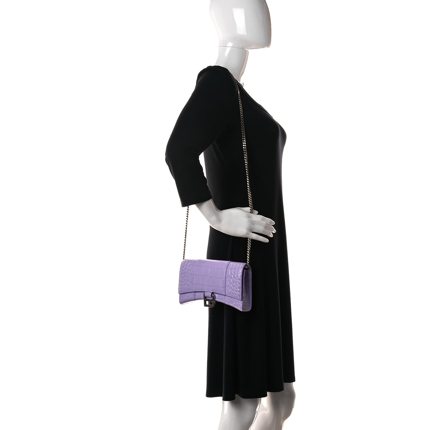 Shiny Calfskin Crocodile Embossed Hourglass Chain Bag Lilac