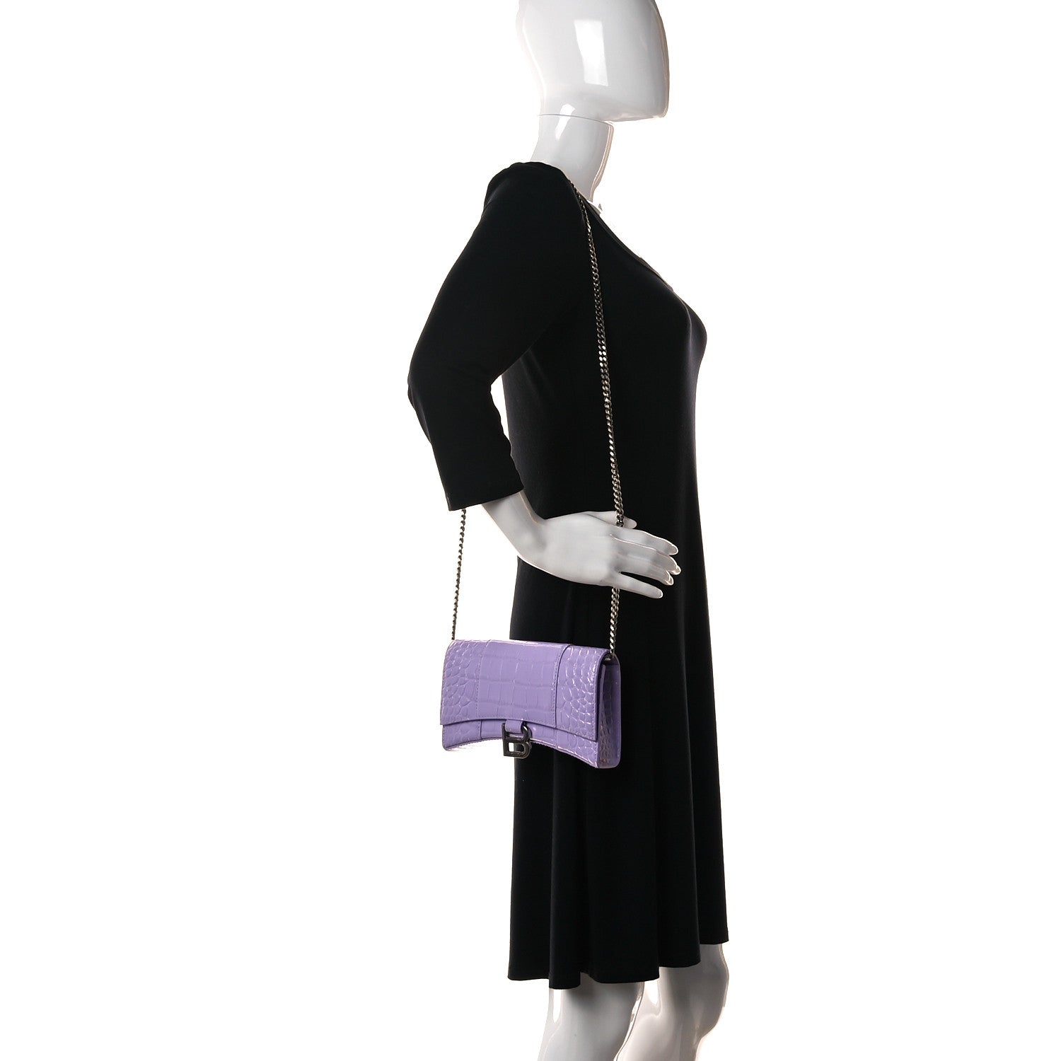 Balenciaga Shiny Calfskin Crocodile Embossed Hourglass Chain Bag Lilac 3 of 13