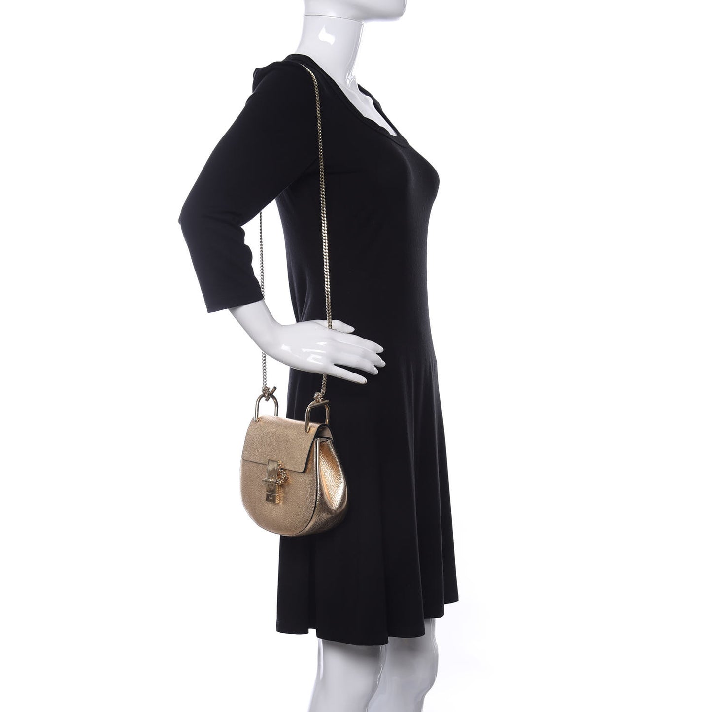 Metallic Goatskin Mini Drew Shoulder Bag Pale Gold