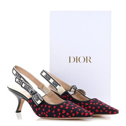 Christian Dior Canvas Ribbon Pop Heart I Love Paris Embroidered J'Adior Slingback 65mm Pumps 39.5 Deep Blue Red 10 of 10
