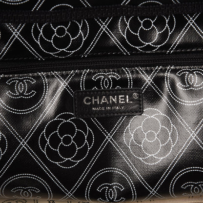 Chanel Coated Canvas Camellia Medium Shopping Tote Black Beige 7 of 8