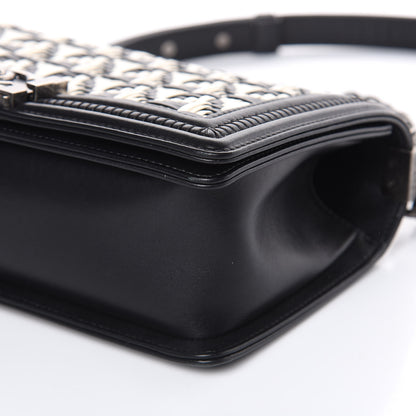 Chanel Calfskin Woven Medium Boy Flap Black White 9 of 11