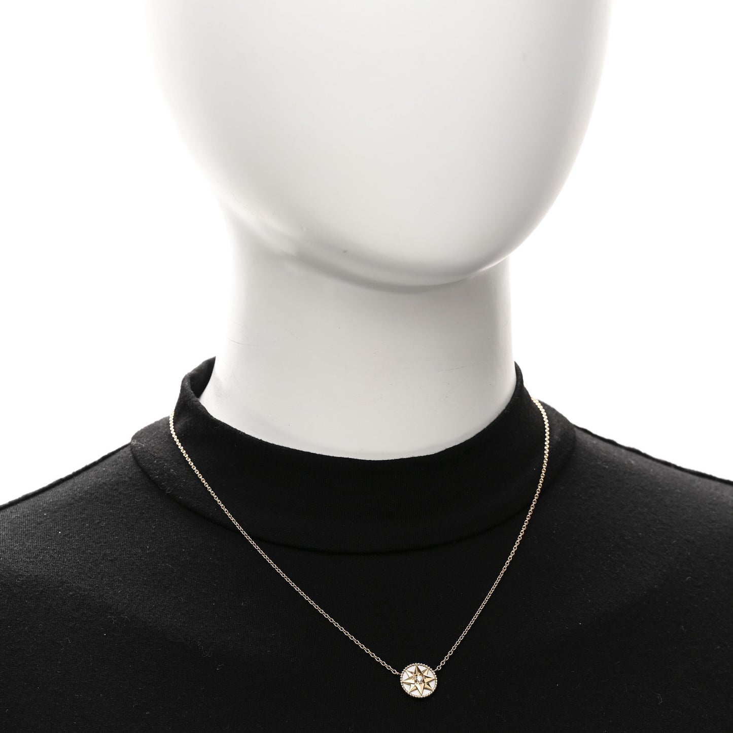 18K Yellow Gold Diamond Mother of Pearl Rose Des Vents Necklace