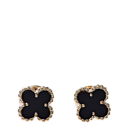 Van Cleef & Arpels 18K Yellow Gold Black Onyx Sweet Alhambra Earrings 1 of 4