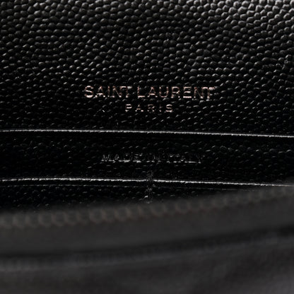 Saint Laurent Grain De Poudre Matelasse Chevron Monogram Monochrome Envelope Chain Wallet Black 6 of 13