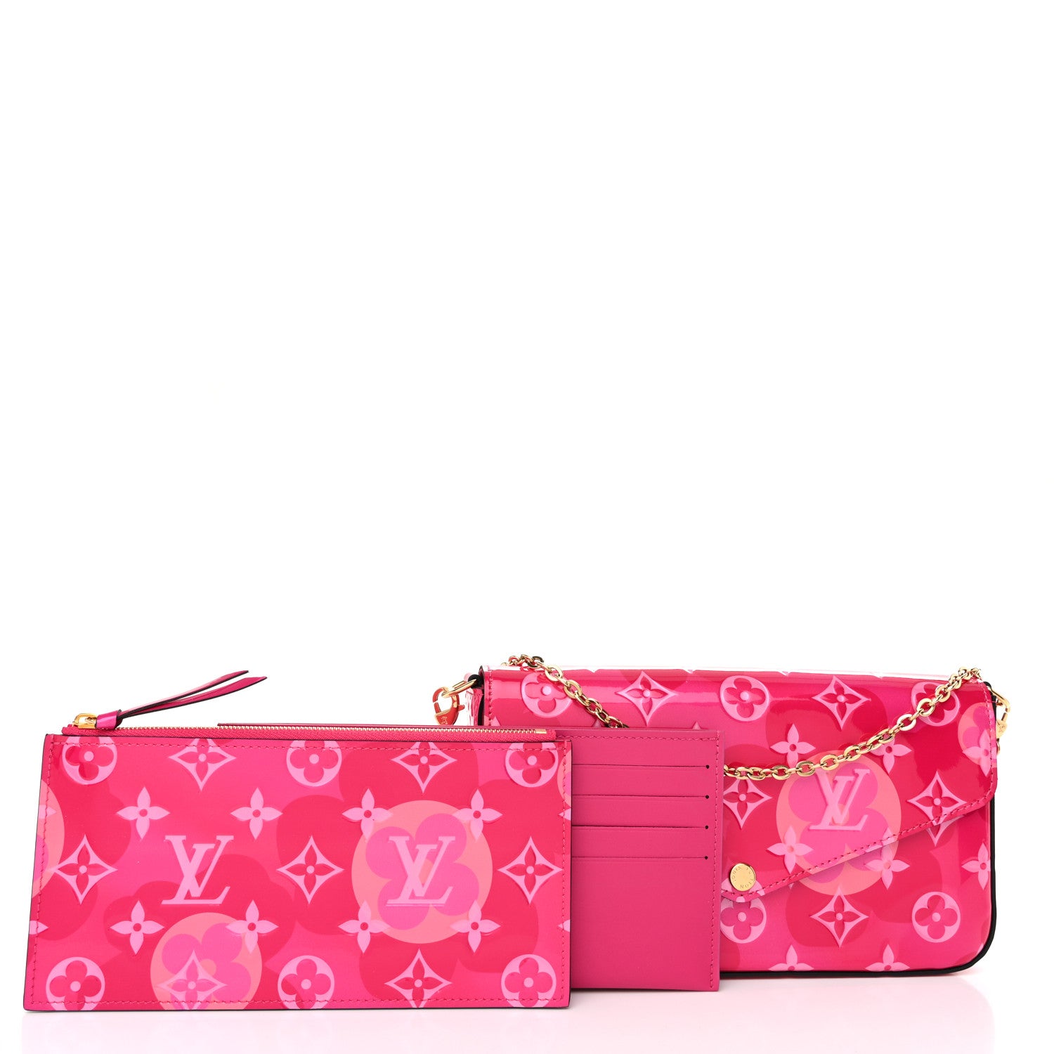 Louis Vuitton Vernis Valentine Pochette Felicie Chain Wallet Fuchsia 3 of 11