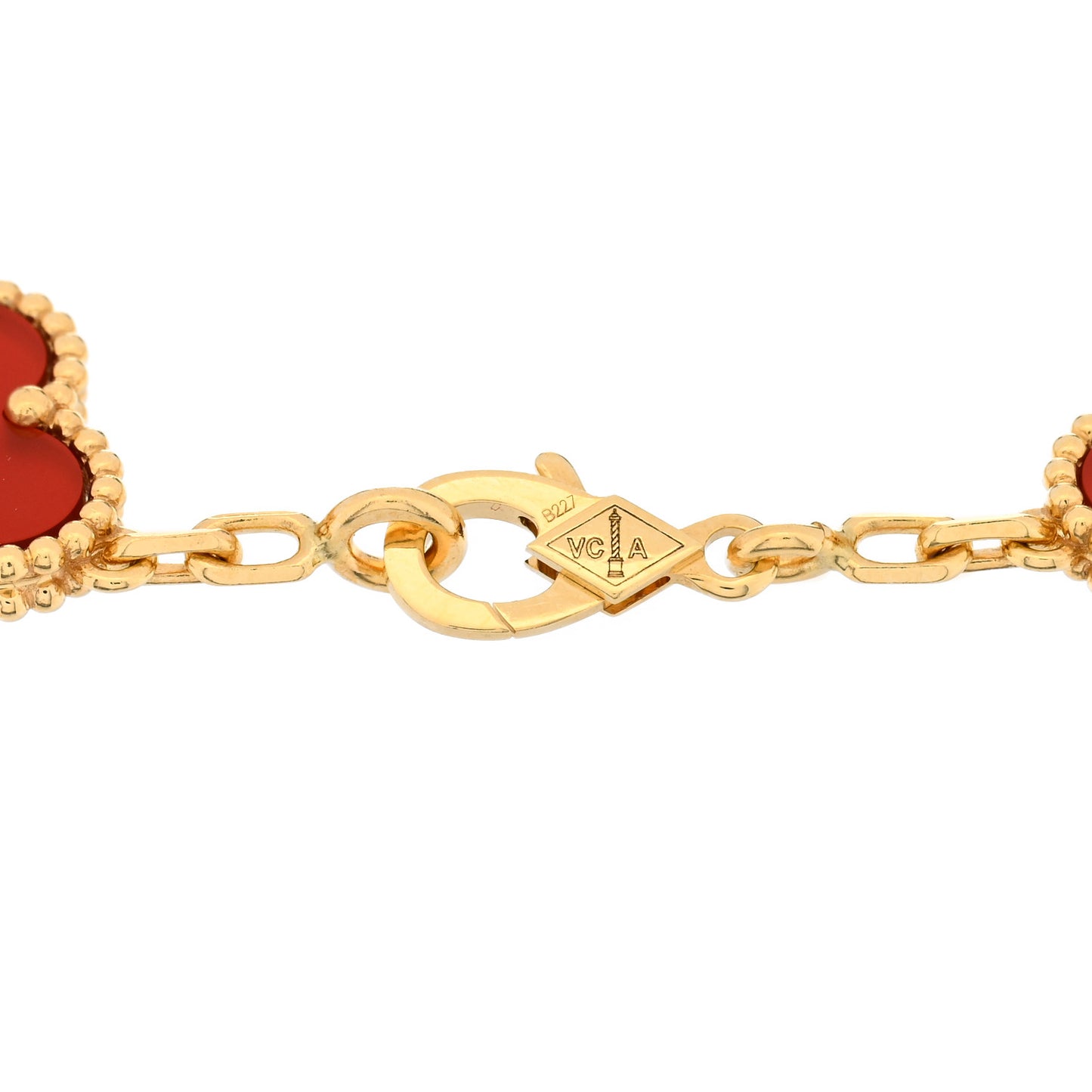 18K Yellow Gold Carnelian 5 Motifs Vintage Alhambra Bracelet