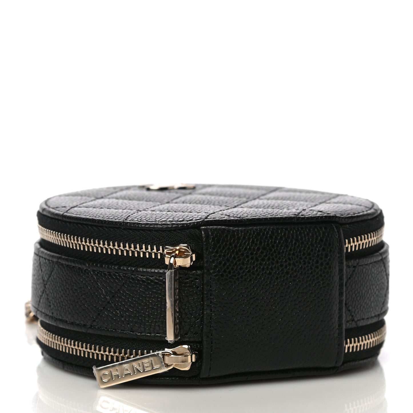 Caviar Quilted Round Handle With Care Vanity With Chain Black