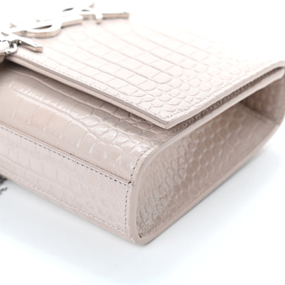Saint Laurent Calfskin Crocodile Embossed Small Classic Monogram Kate Tassel Satchel Washed Light Pink 9 of 9