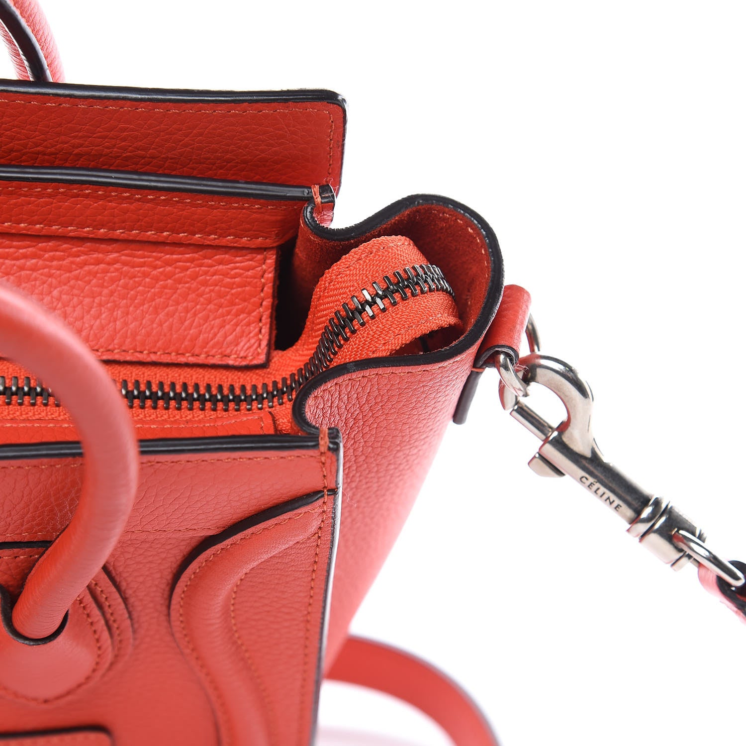 Celine Drummed Calfskin Nano Luggage Vermillion 11 of 12