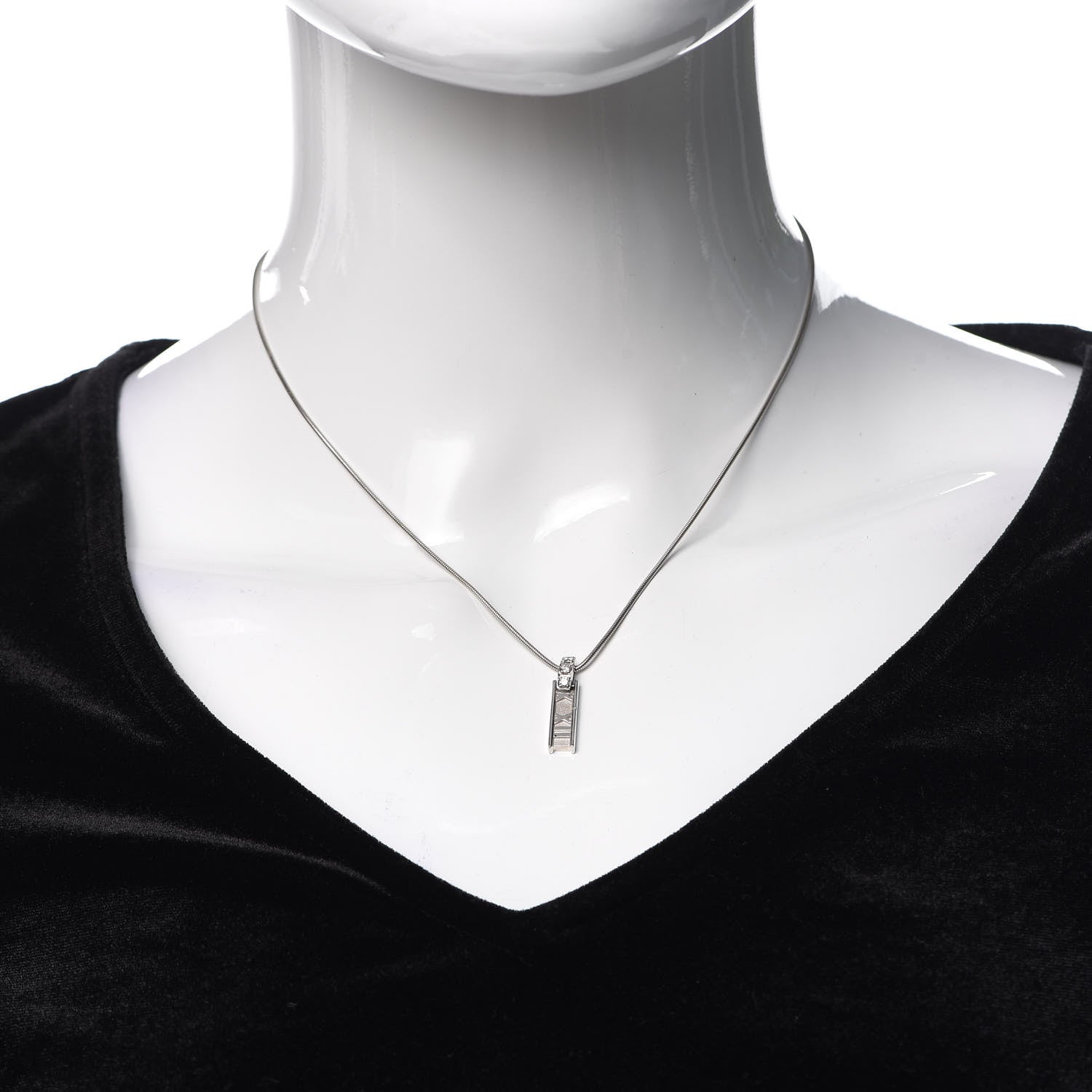 Tiffany 18K White Gold Diamond Atlas Bar Drop Pendant Necklace 2 of 6