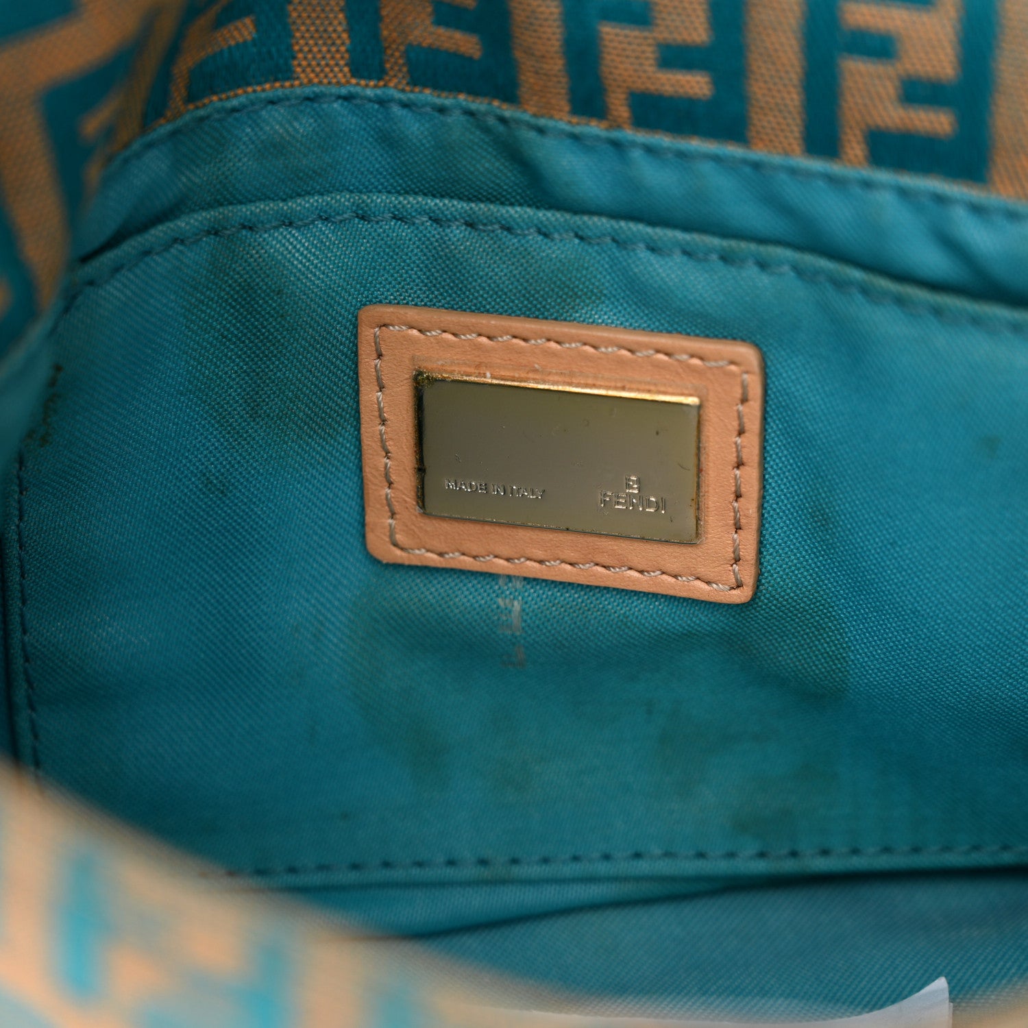 Fendi Zucchino Mini Baguette Beige Blue 6 of 10