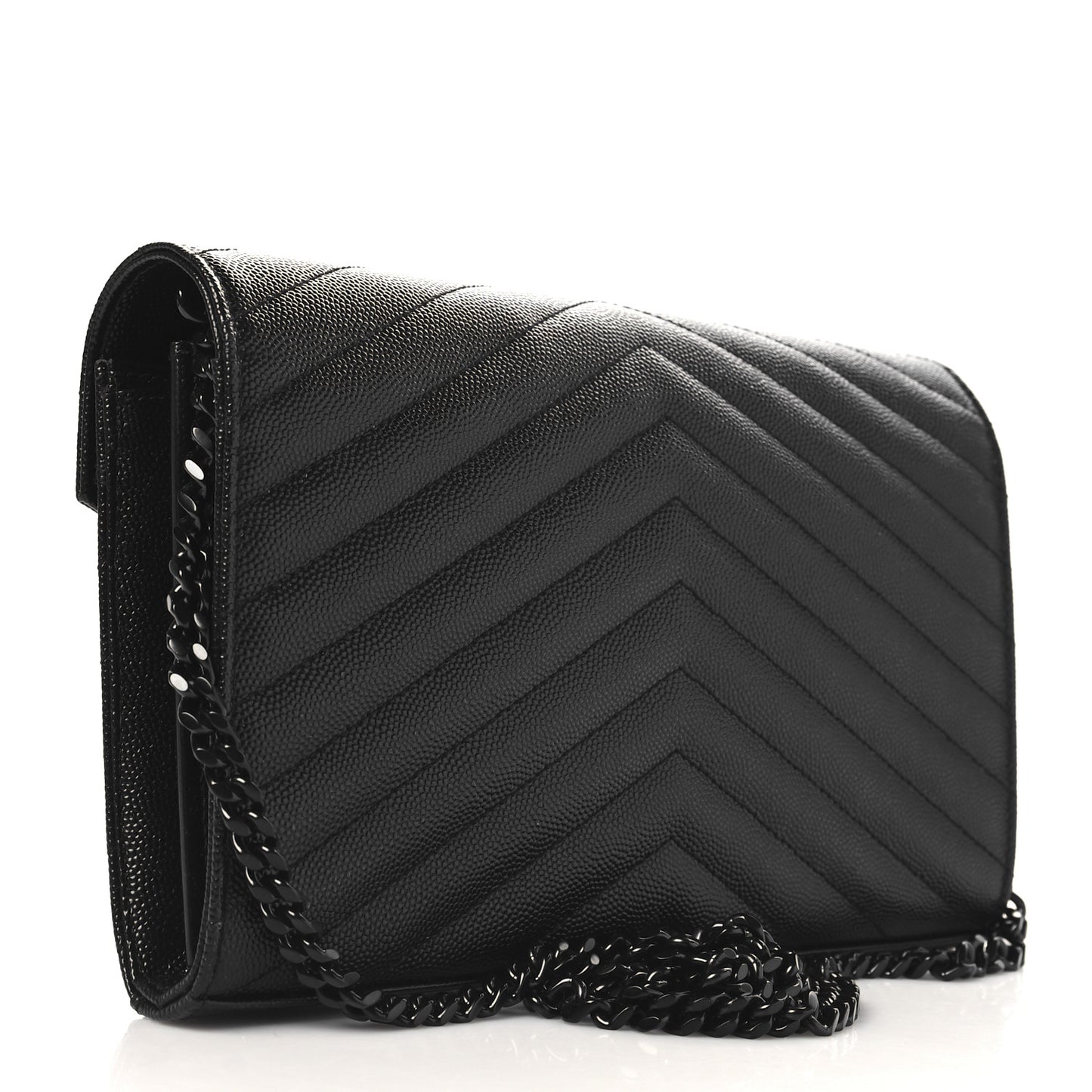 Grain De Poudre Matelasse Chevron Monogram Monochrome Chain Wallet Black