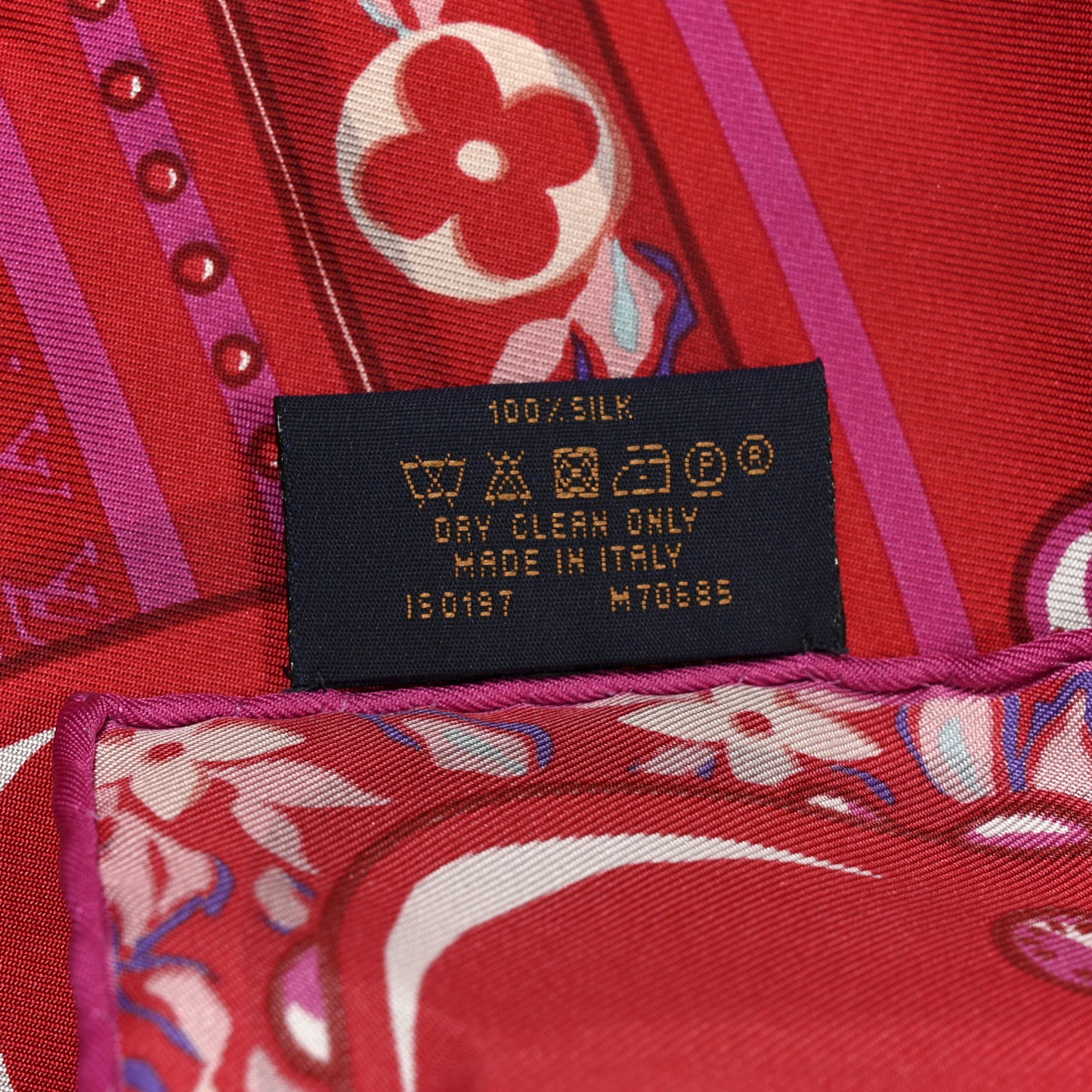 Silk Monogram Trunk Floral Print Square Scarf Red Multicolor
