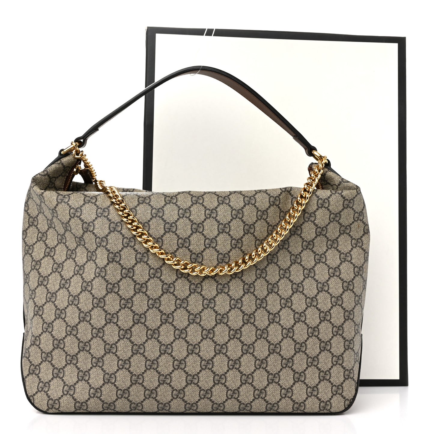GG Supreme Monogram Large Linea A Hobo Light Brown