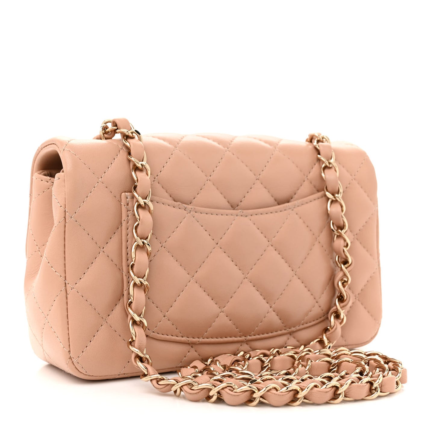 Lambskin Quilted Mini Rectangular Flap Beige
