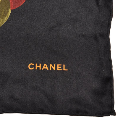 Chanel Silk Floral Scarf Black 2 of 3