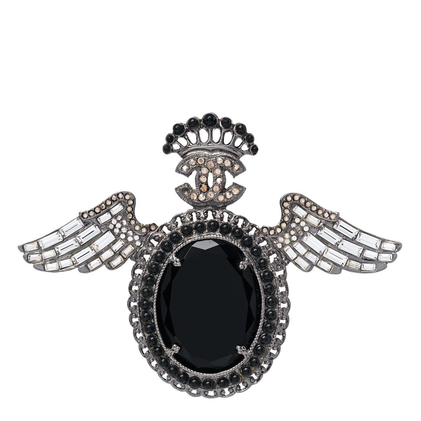 Baguette Crystal CC Wings Brooch Ruthenium Black