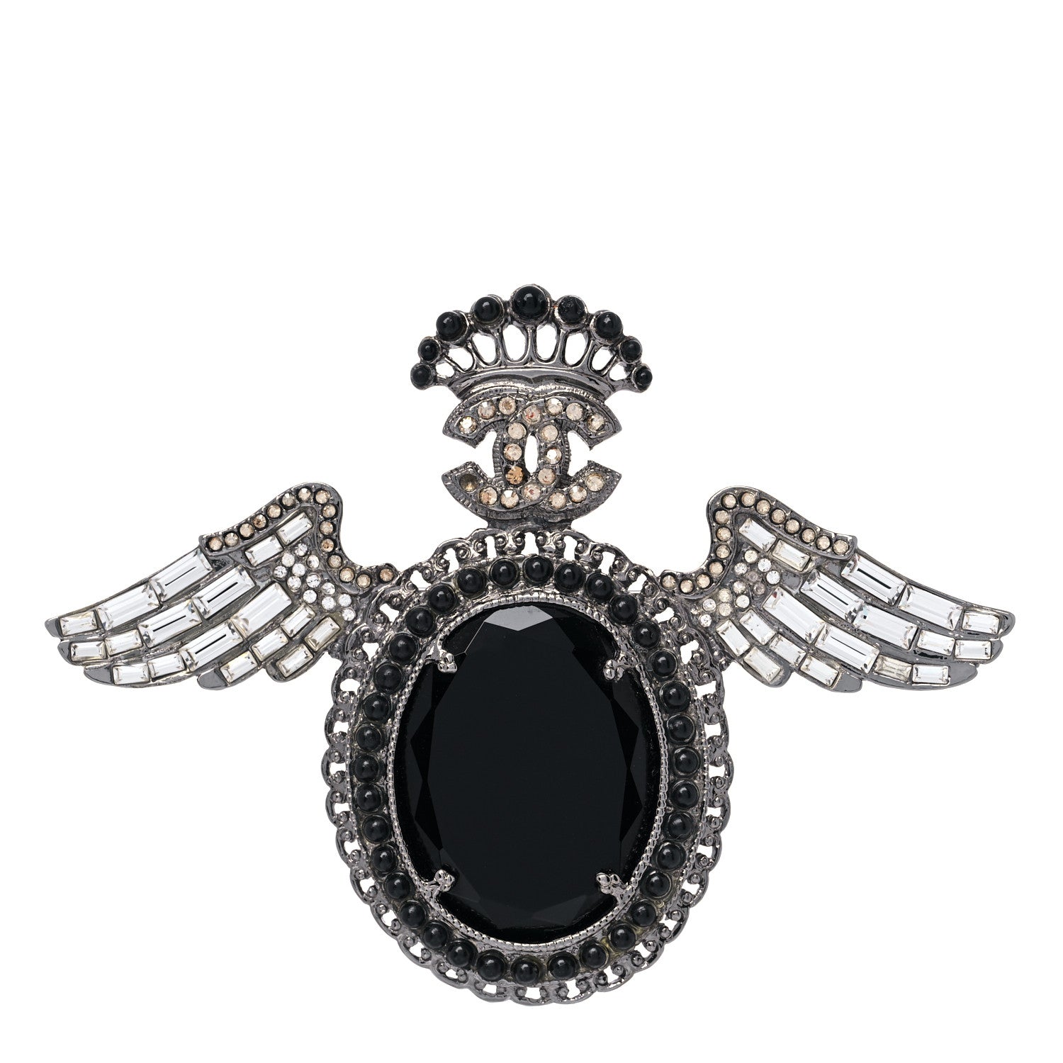 Chanel Baguette Crystal CC Wings Brooch Ruthenium Black 1 of 6
