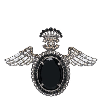 Chanel Baguette Crystal CC Wings Brooch Ruthenium Black 1 of 6