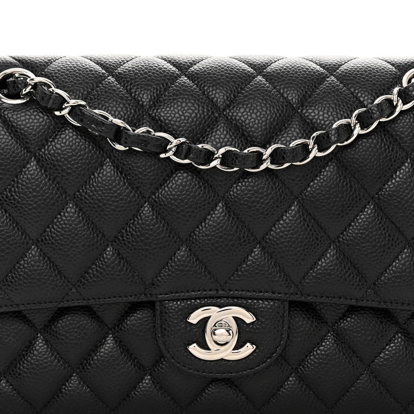 Caviar Quilted Medium Double Flap Black