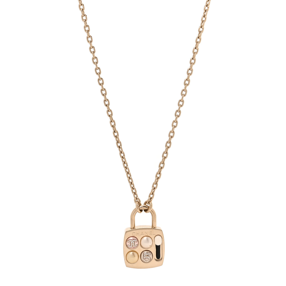 Pearl Resin Crystal CC No 5 Eyeshadow Pendant Necklace Multicolor