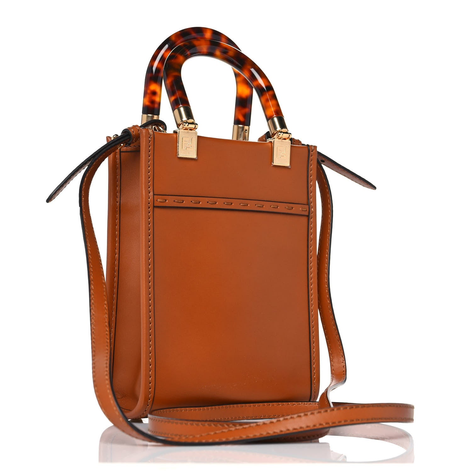 Fendi Vitello King Plexiglass Logo Embossed Mini Fendi Sunshine Shopper Tote Cuoio 3 of 9