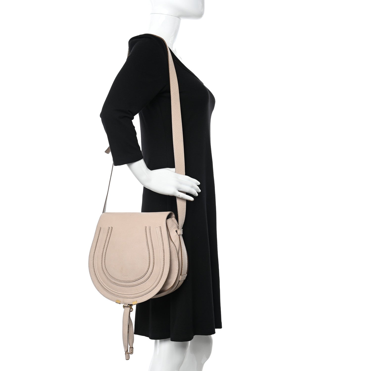 Chloe Grained Calfskin Medium Marcie Saddle Bag Beige 2 of 19