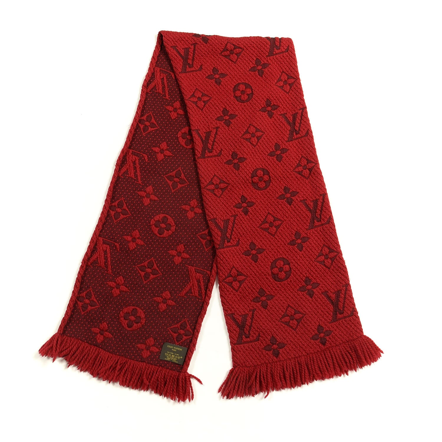 Louis Vuitton Wool Silk Logomania Scarf Rubis 2 of 3