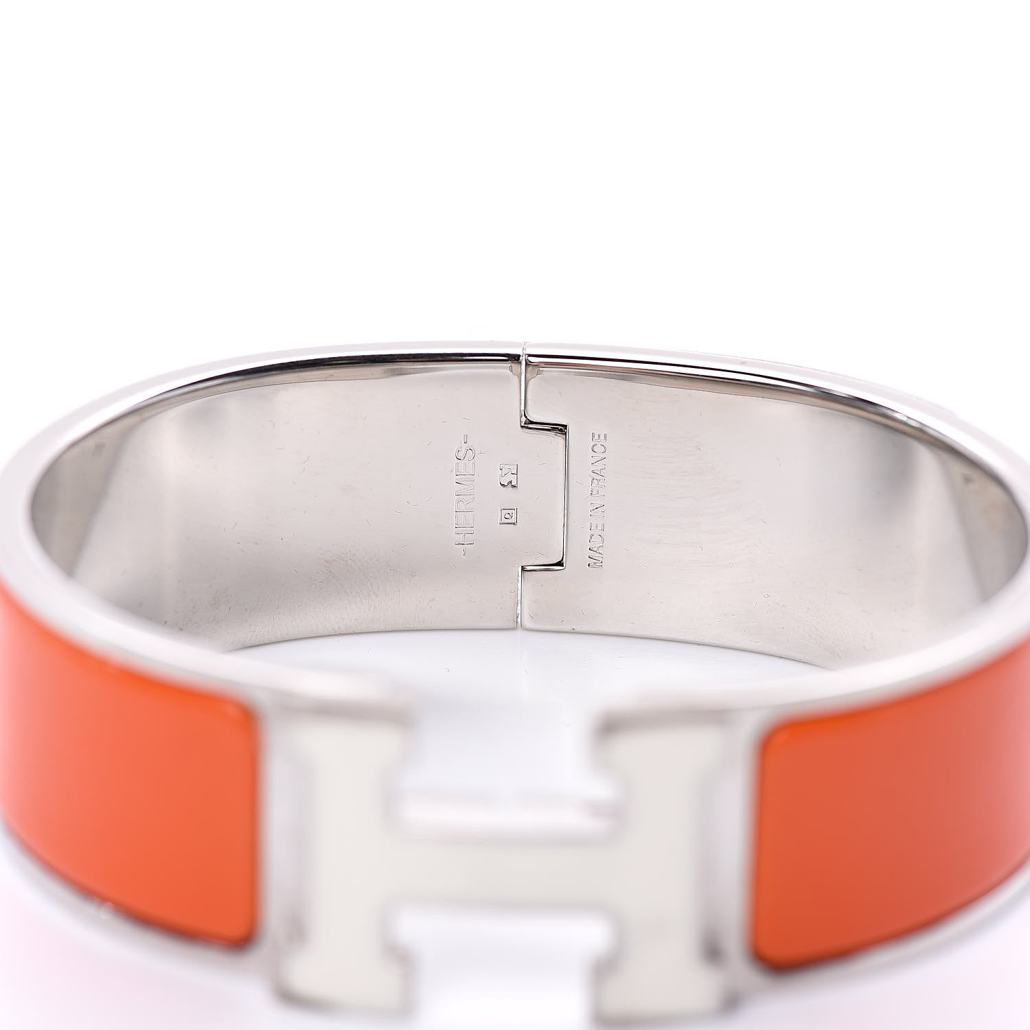 Hermes Enamel Wide Clic Clac H Bracelet GM Orange White 5 of 6