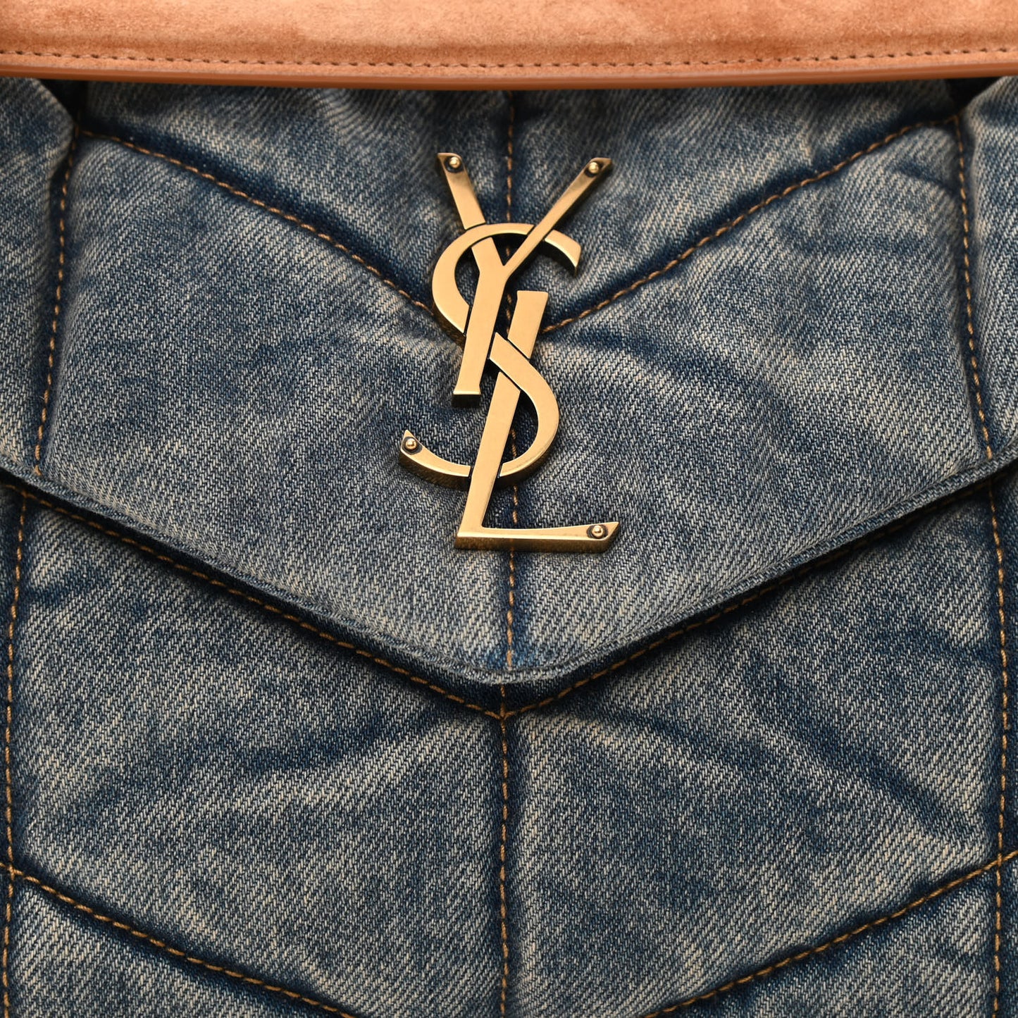 Denim Quilted Small Loulou Puffer Monogram Chain Satchel Blue Cinnamon