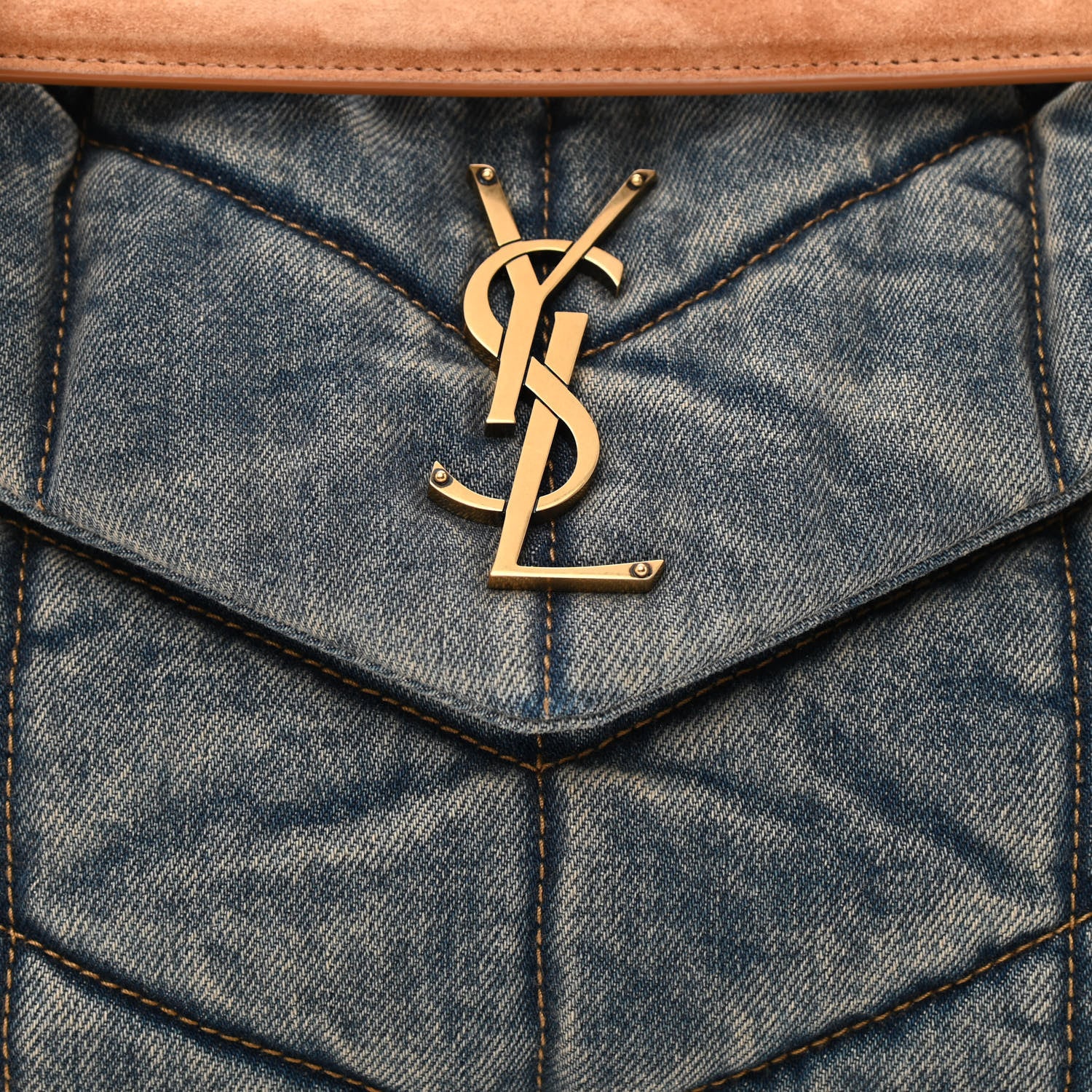 Saint Laurent Denim Quilted Small Loulou Puffer Monogram Chain Satchel Blue Cinnamon 8 of 10