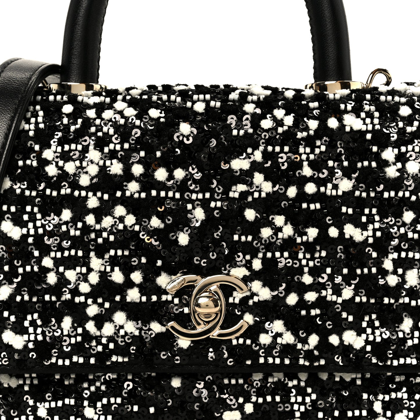 Lambskin Sequin Beaded Extra Mini Coco Handle Flap Black White