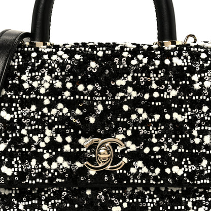 Chanel Lambskin Sequin Beaded Extra Mini Coco Handle Flap Black White 9 of 12