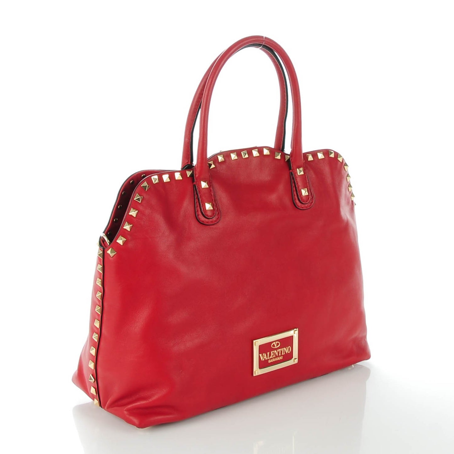 Vitello Rockstud Dome Satchel Red