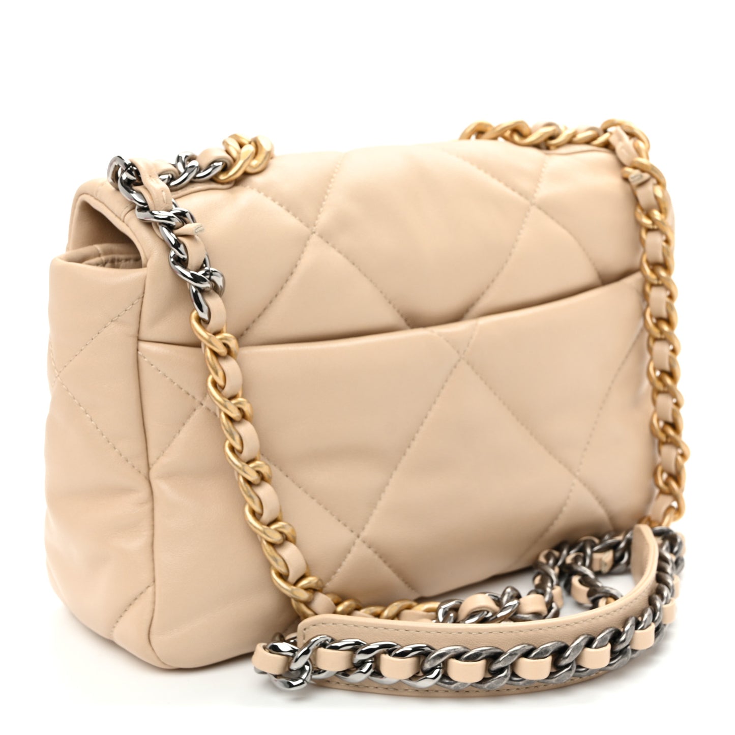Lambskin Quilted Medium Chanel 19 Flap Beige